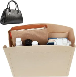 WADORN Felt Handbag Organizer Insert, Shell Shaper Women Tote Bag Purse Insert Liner Bag Multiple Compartments Bag Interior Portable Felt Liner Tidy Organizer for LV Alma BB, 11x5.7x9.1 Inch, Apricot