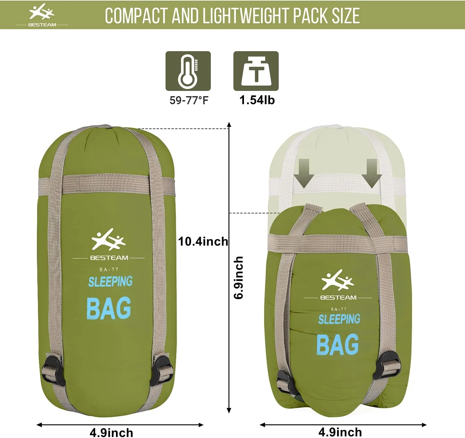 Warm Weather Sleeping Bag - Portable Waterproof Compact Lightweight, Packable for Kids, Teens Adults Camping Backpacking Hiking, Spring Summer Fall
