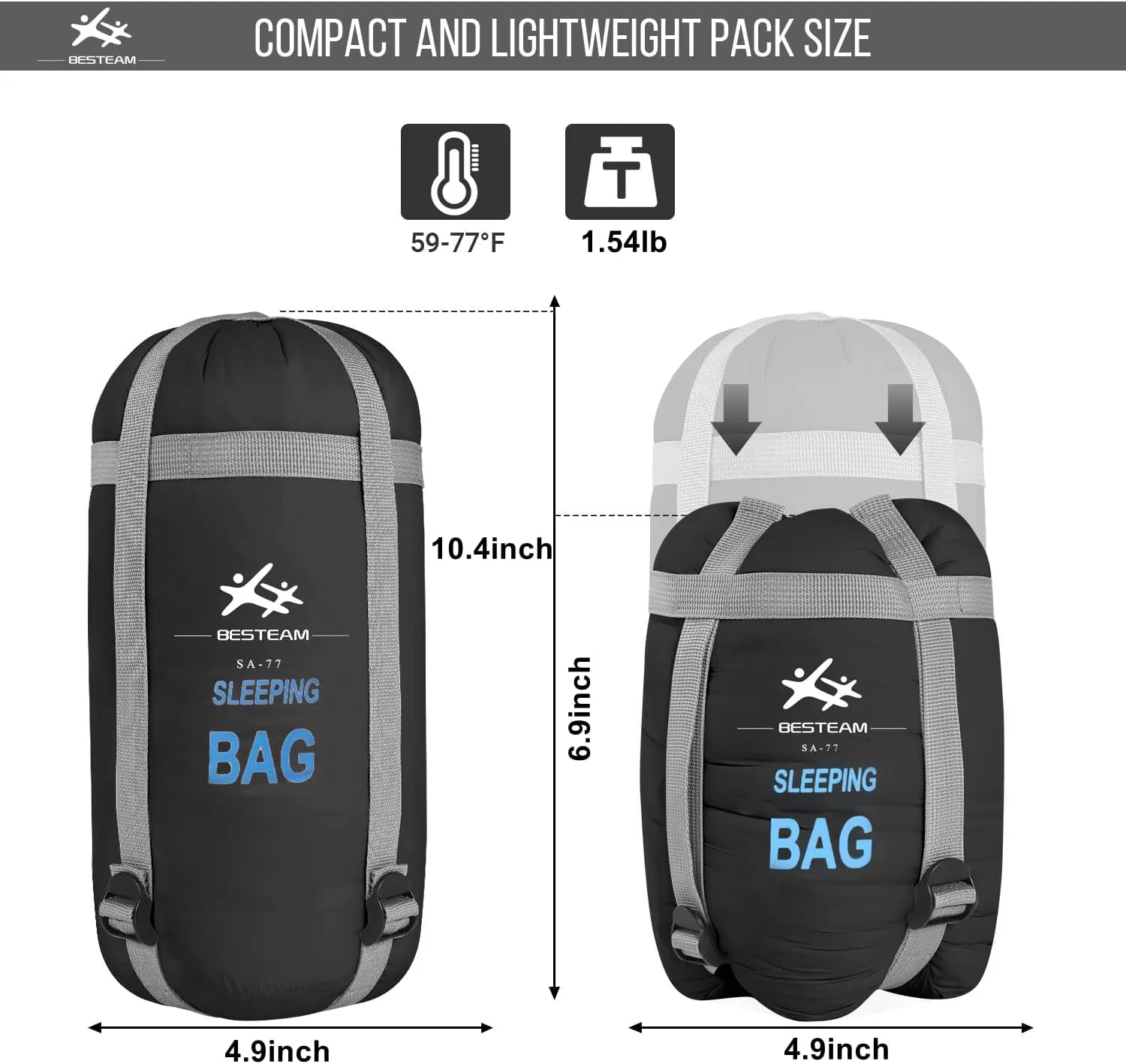 Warm Weather Sleeping Bag - Portable Waterproof Compact Lightweight, Packable for Kids, Teens Adults Camping Backpacking Hiking, Spring Summer Fall