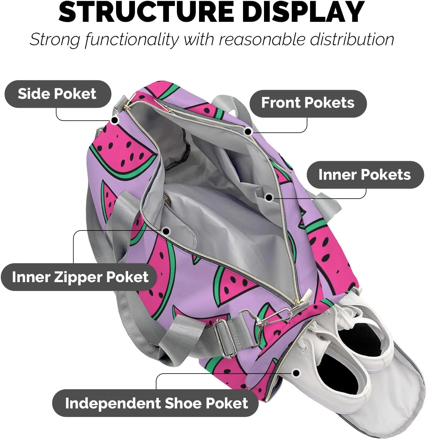 Watermelon Personalized Travel Duffel Bag Custom Waterproof Overnight Bag for Gym Sport Swim Bags Travel Assistant