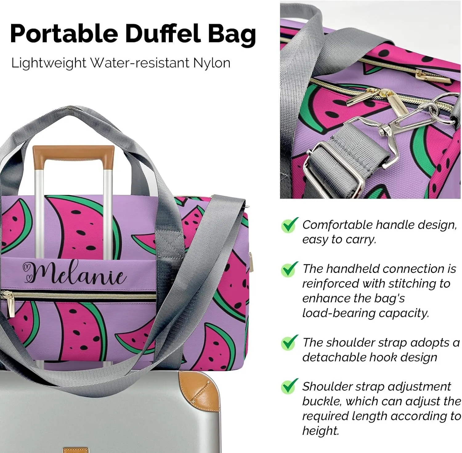 Watermelon Personalized Travel Duffel Bag Custom Waterproof Overnight Bag for Gym Sport Swim Bags Travel Assistant