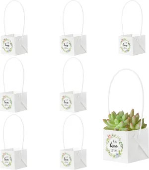 WATINC 40Pcs Succulent Gift Wraps Bags Set, Succulents Wraps Bulk Kraft Paper Green Leaves Sign Gifts Bag Decoration, White Square Sleeve Plants Tags Baskets for Wedding Birthday Party Baby Shower
