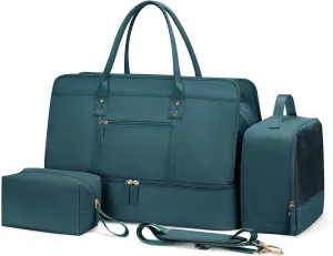 Weekender Bags for Women,Travel Duffel Bag Personal Item Bag with Shoes Compartment,Overnight Carry On Bag with Wet Pocket, Travel Bag 3Pcs Set