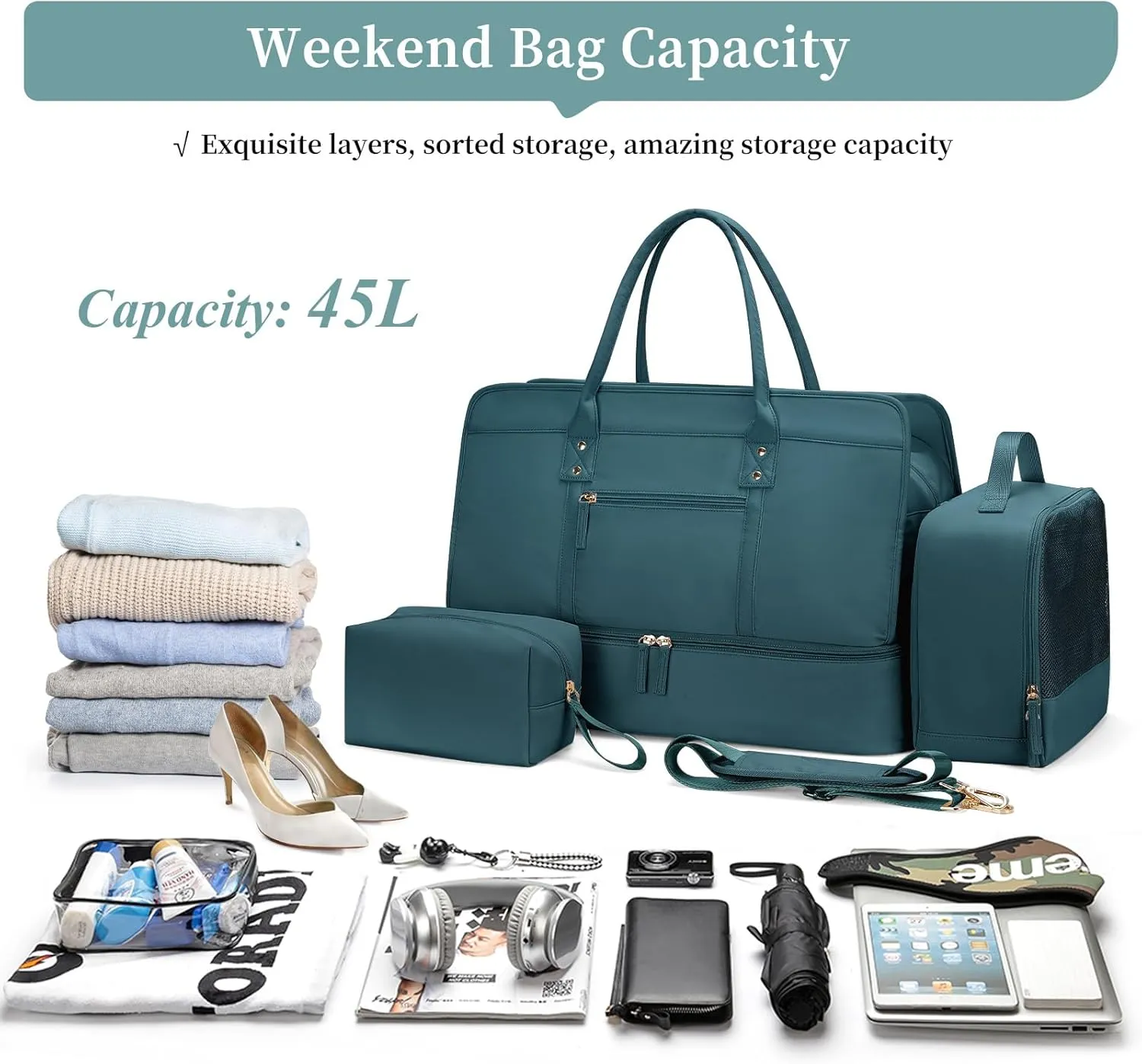 Weekender Bags for Women,Travel Duffel Bag Personal Item Bag with Shoes Compartment,Overnight Carry On Bag with Wet Pocket, Travel Bag 3Pcs Set