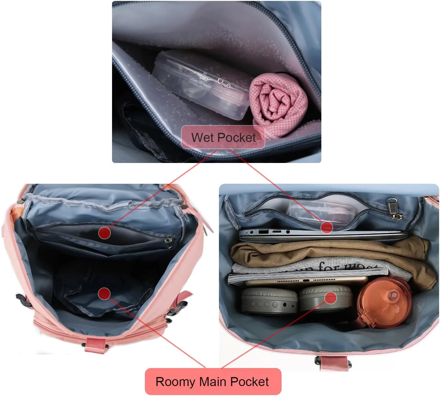 Weekender Duffel Sport Gym Bag Overnight Travel duffle Bags with Shoe Compartment Wet Pocket 2301D Pink