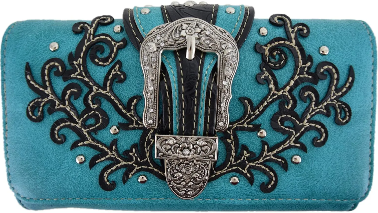 Western Style Tooled Leather Buckle Concealed Carry Purse Country Handbag Women Shoulder Bag Wallet Set