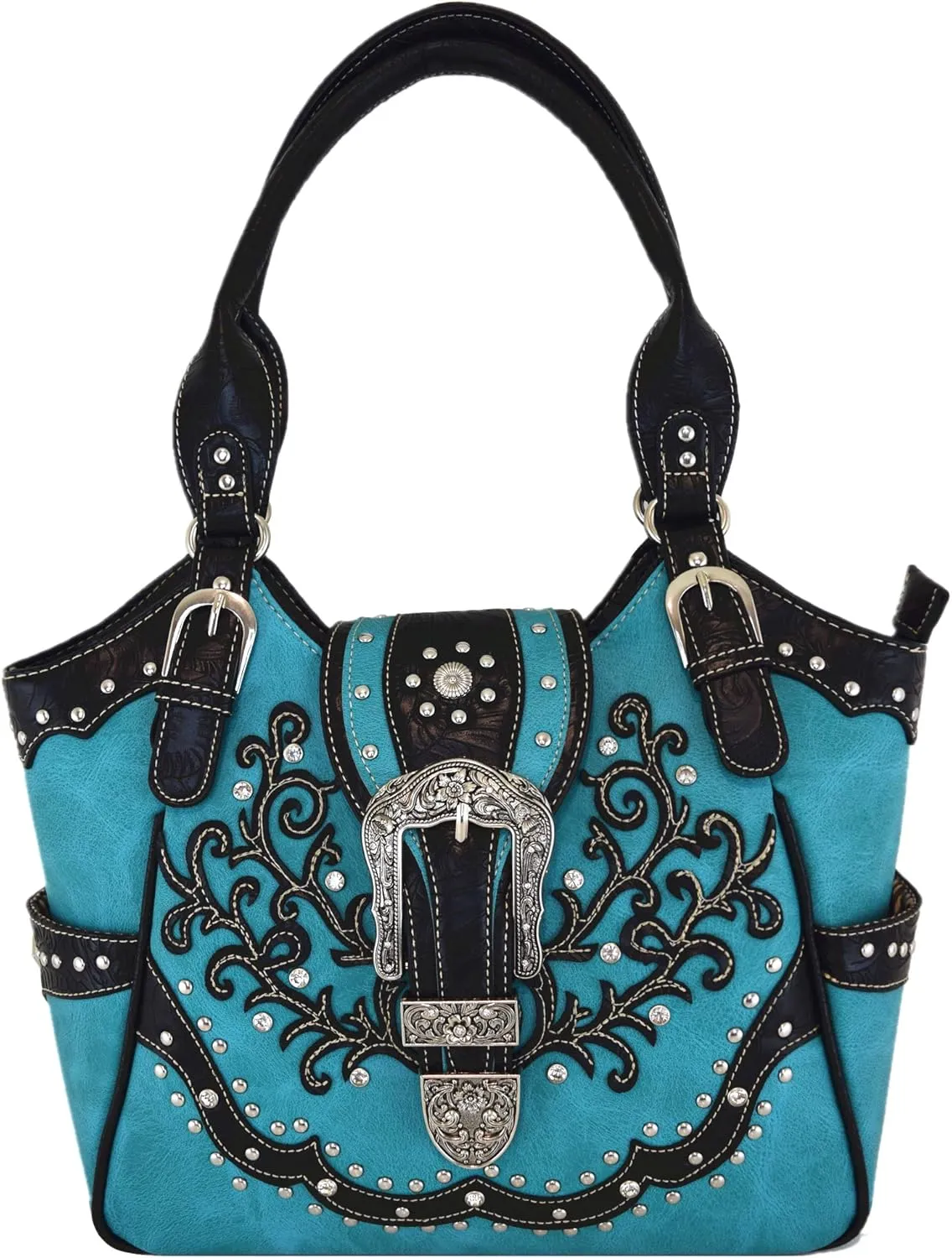 Western Style Tooled Leather Buckle Concealed Carry Purse Country Handbag Women Shoulder Bag Wallet Set