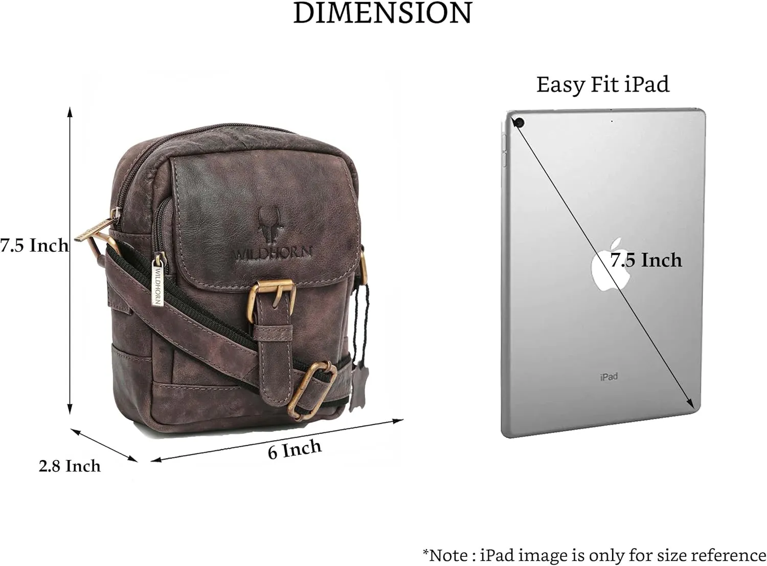 WILDHORN® Original Leather 9 inch Sling Bag for Men I Multipurpose Crossbody Bag I DIMENSION: L- 8 inch H- 9 inch W- 3 inch