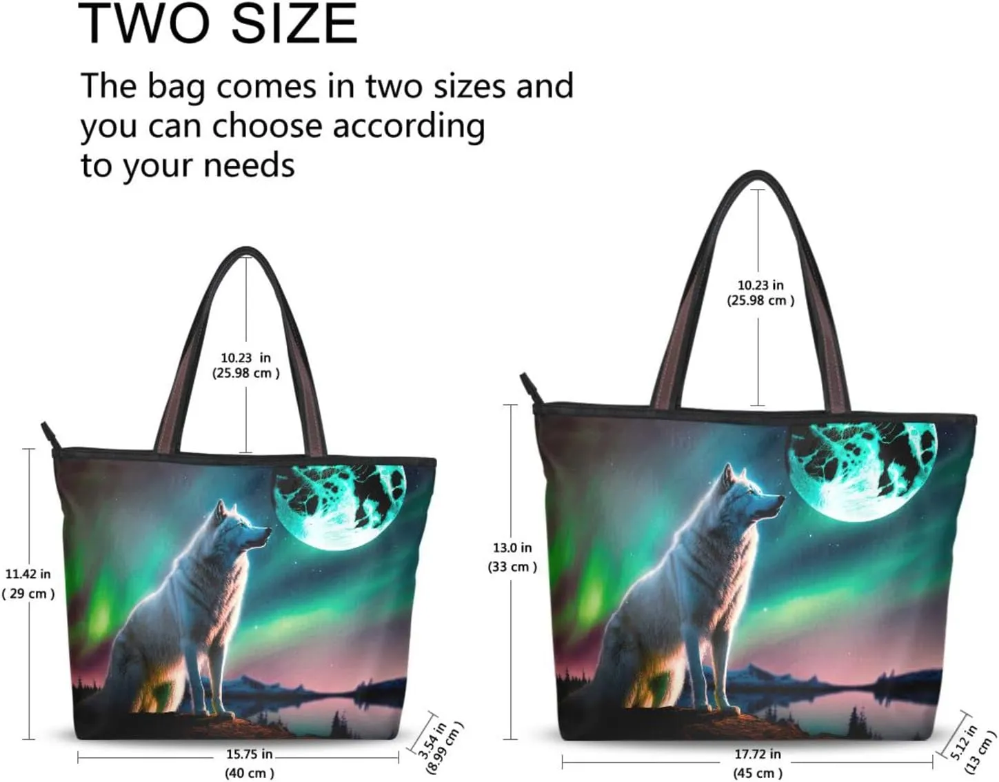 Wolf and Aurora Tote Bag for Women Handbag Reusable Grocery Shoulder Bags Purse