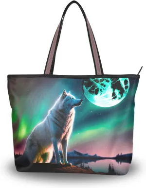 Wolf and Aurora Tote Bag for Women Handbag Reusable Grocery Shoulder Bags Purse