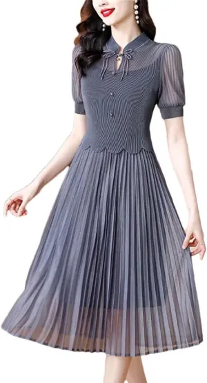 Women Chinese Style Elegant High Waist Dress Summer Short Sleeve Casual Bodycon Evening Dress