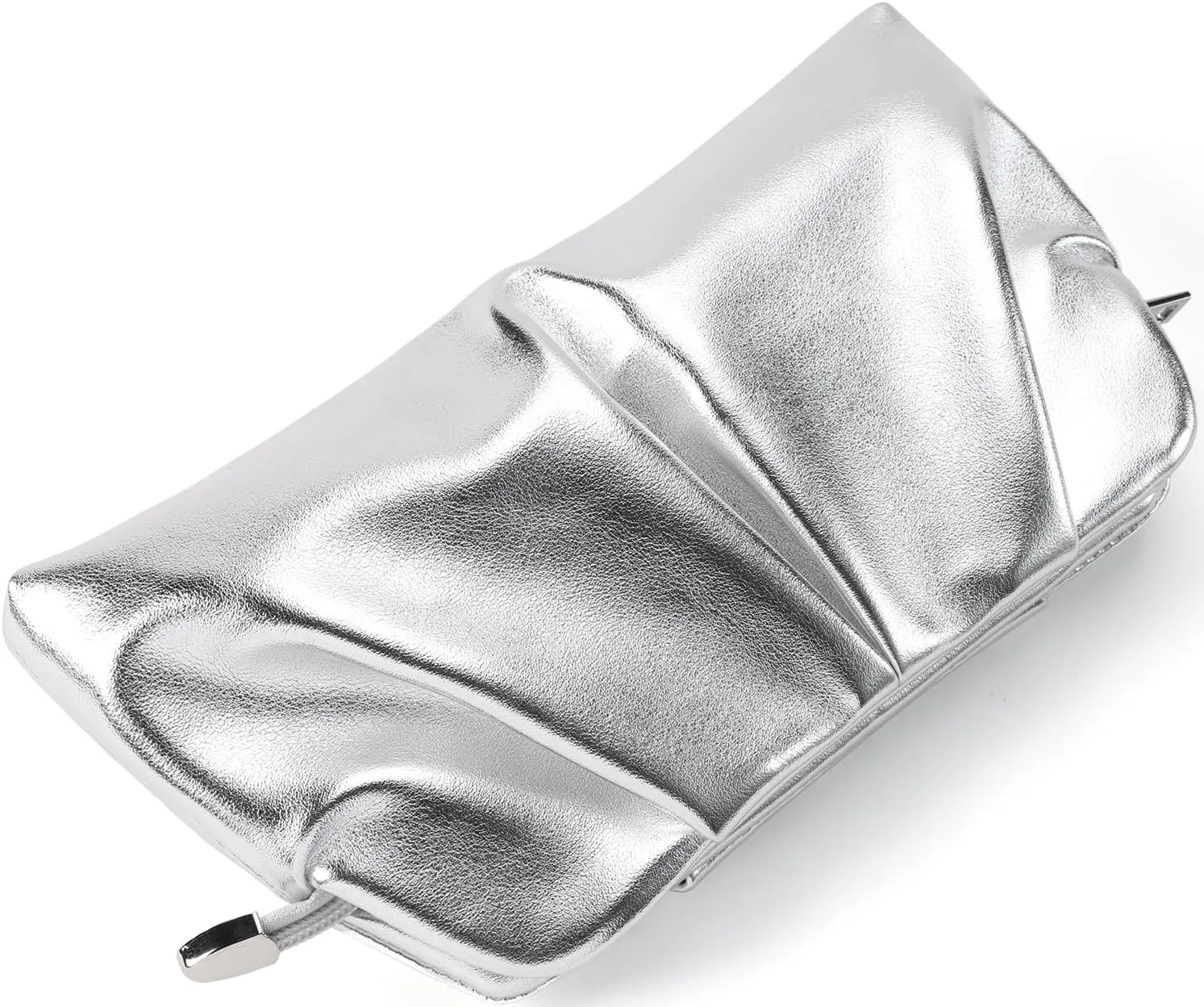 Women Clutch Bag Dressy Formal Handbag Pleated PU Clutch Purse Detachable Chain Crossbody Bag