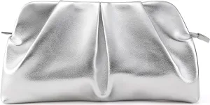 Women Clutch Bag Dressy Formal Handbag Pleated PU Clutch Purse Detachable Chain Crossbody Bag