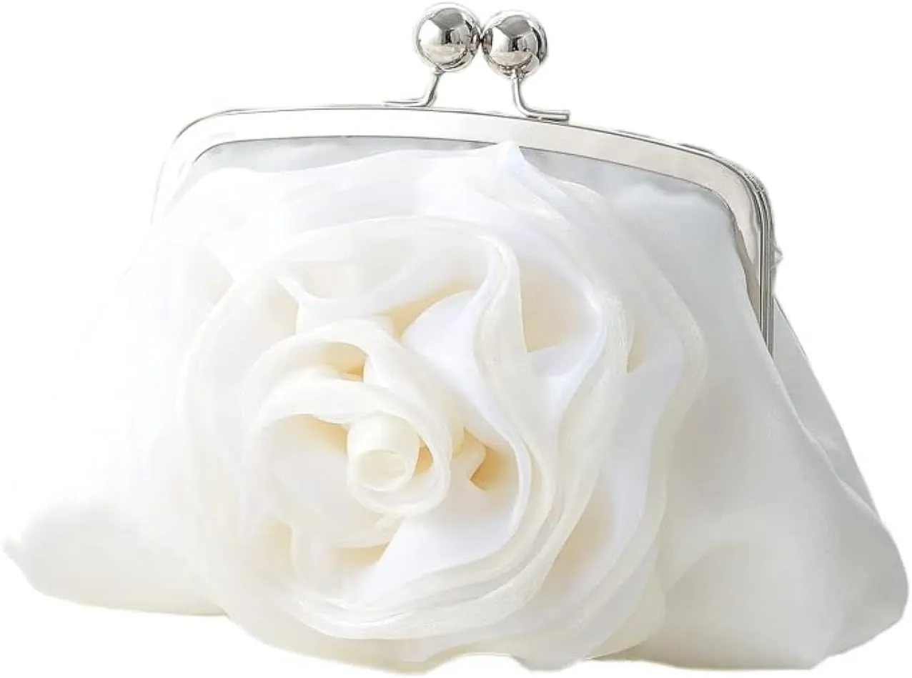 Women Floral Clutch Purses Wedding Flower Evening Handbag with Detachable Chain Strap Party Prom Bags