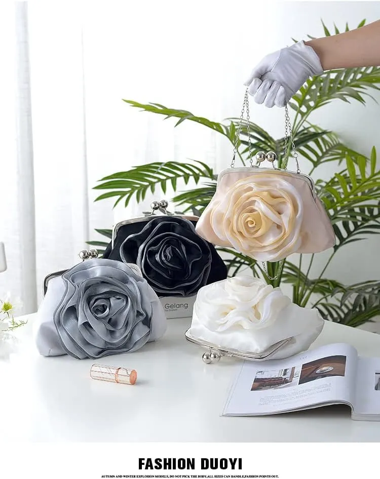 Women Floral Clutch Purses Wedding Flower Evening Handbag with Detachable Chain Strap Party Prom Bags