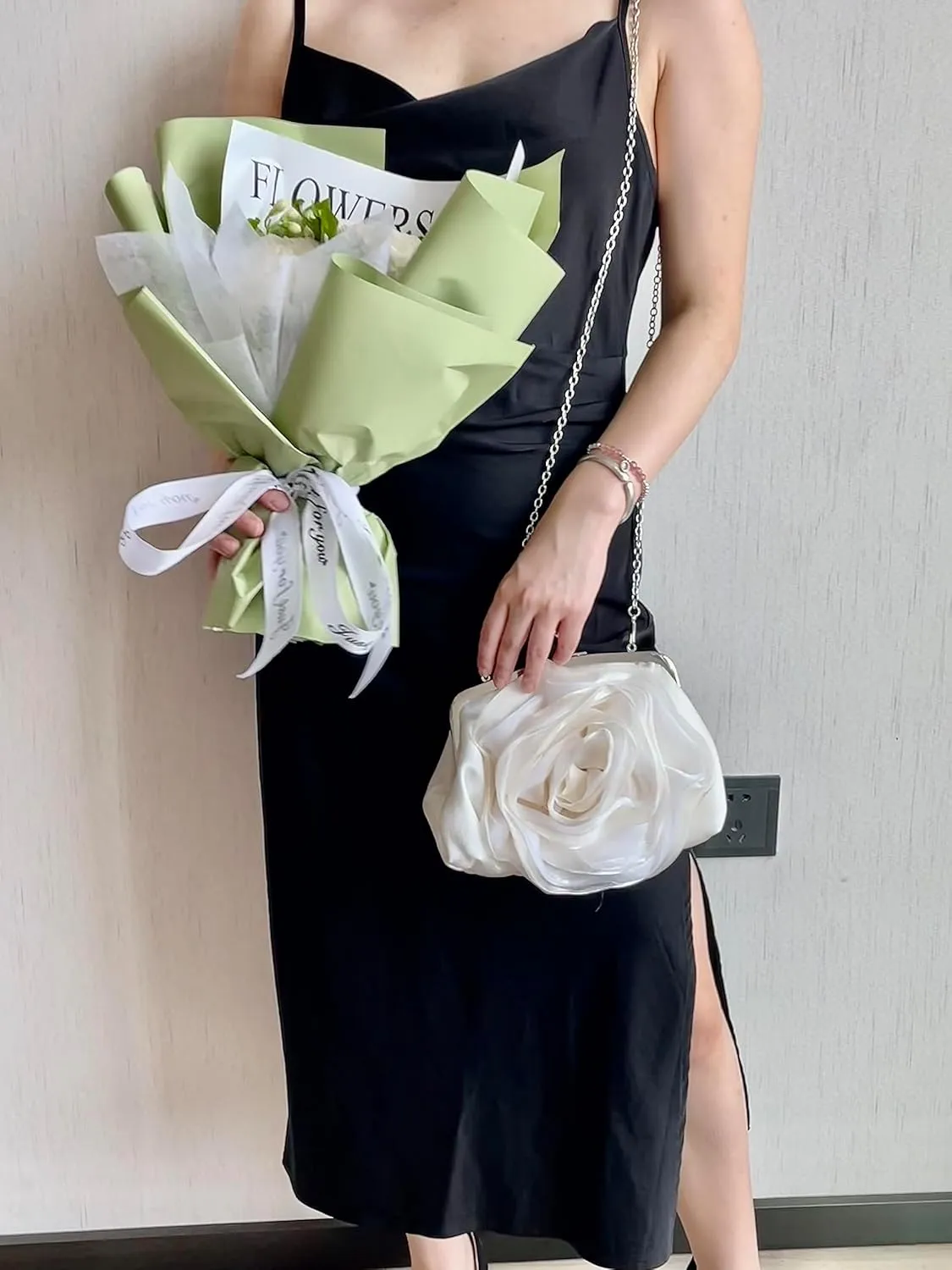 Women Floral Clutch Purses Wedding Flower Evening Handbag with Detachable Chain Strap Party Prom Bags