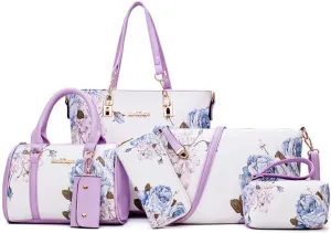 Women Handbag Set 6 Pcs PU Leather Tote Purse Elegant Shoulder Bags and Clutch