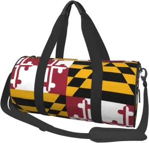 Women Men Maryland Flag Round Duffel Weekender Bag Travel Bag