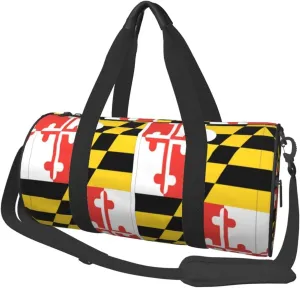 Women Men Maryland Flag Round Duffel Weekender Bag Travel Bag