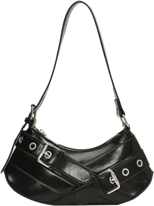 Women PU Leather Punk Shoulder Bag Y2K Crossbody Bag Vintage Clutch Purse Adjustable Strap Armpit Bag for Vacation T