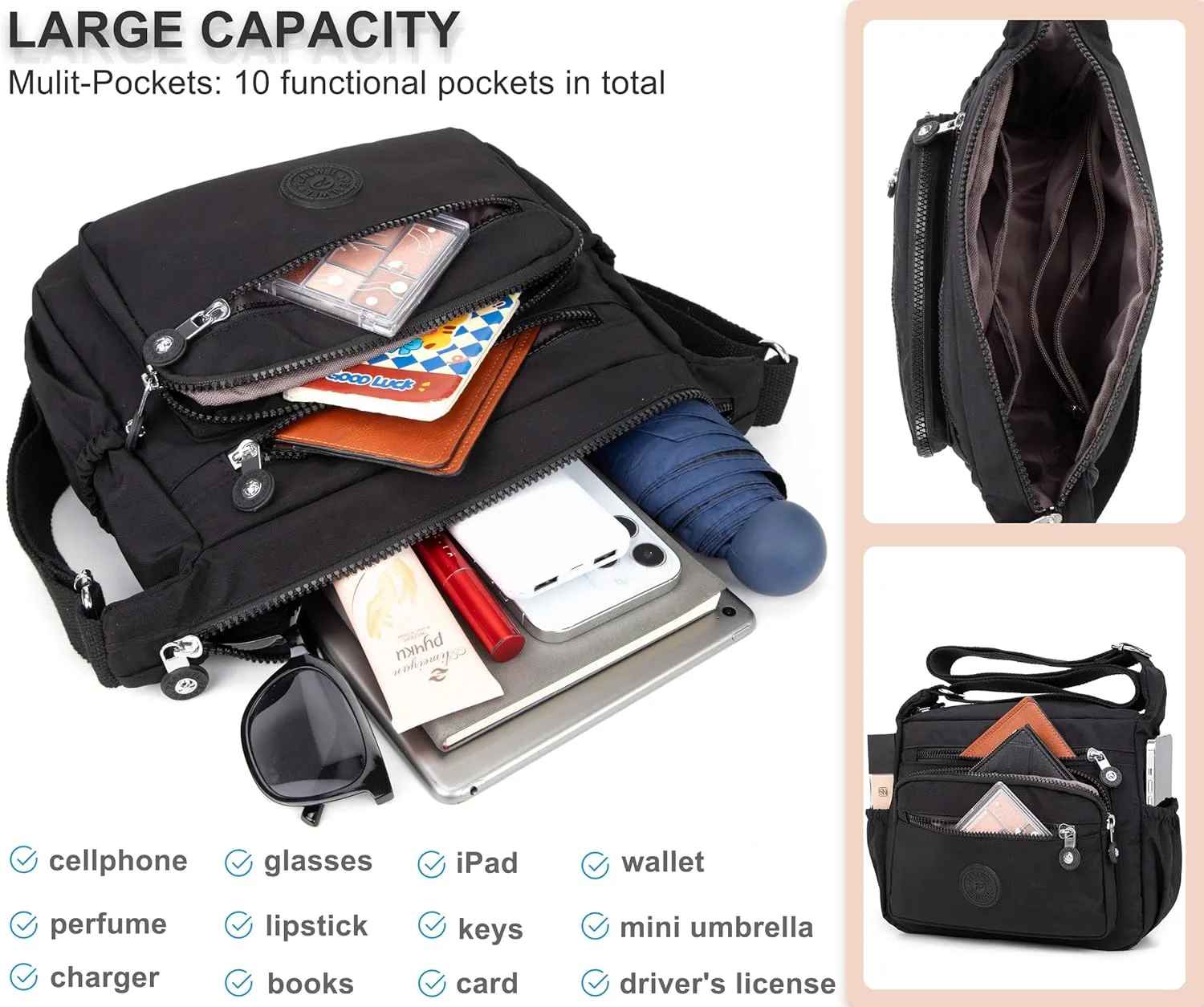 Women Shoulder Handbag Roomy Multiple Pockets Bag Ladies Crossbody Purse Tote Top Handle Satchel