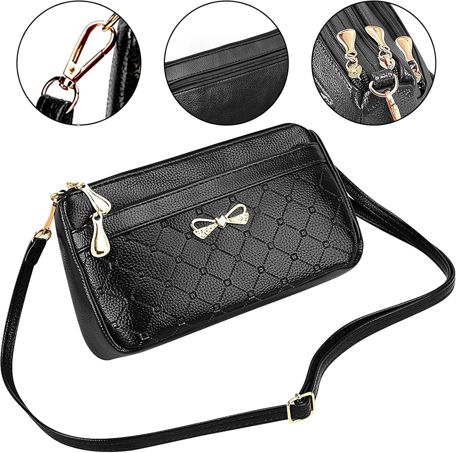 Women Small Handbags Square Leather Crossbody Bags Multi Pocket Shoulder Bag Ladies Elegant Change Purse