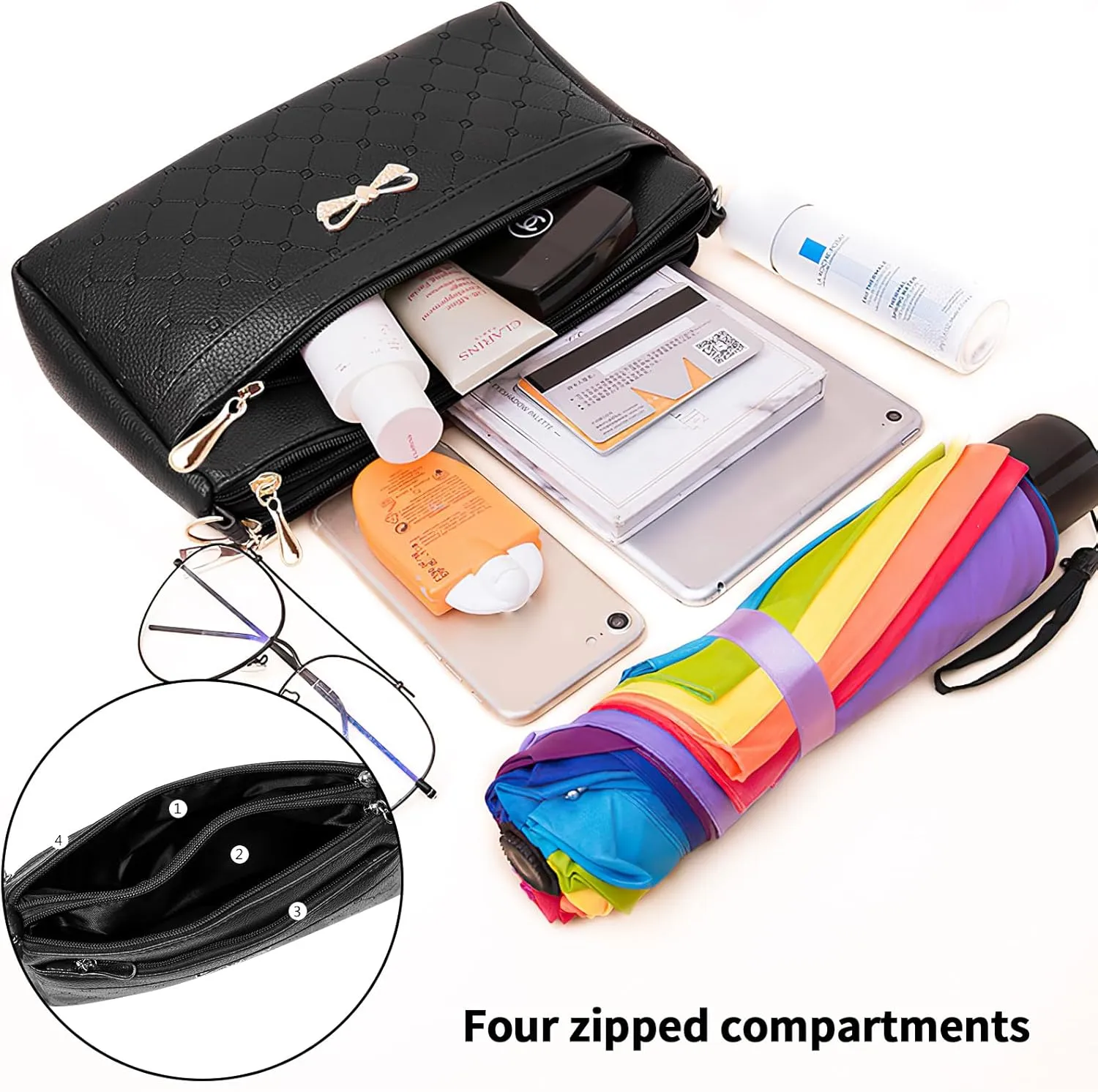 Women Small Handbags Square Leather Crossbody Bags Multi Pocket Shoulder Bag Ladies Elegant Change Purse