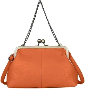 Women Tote Handbag Classical Retro Shoulder Bag Chain Strap Leather Kiss Lock Satchel Clutch Work Shopper Crossbody Bag