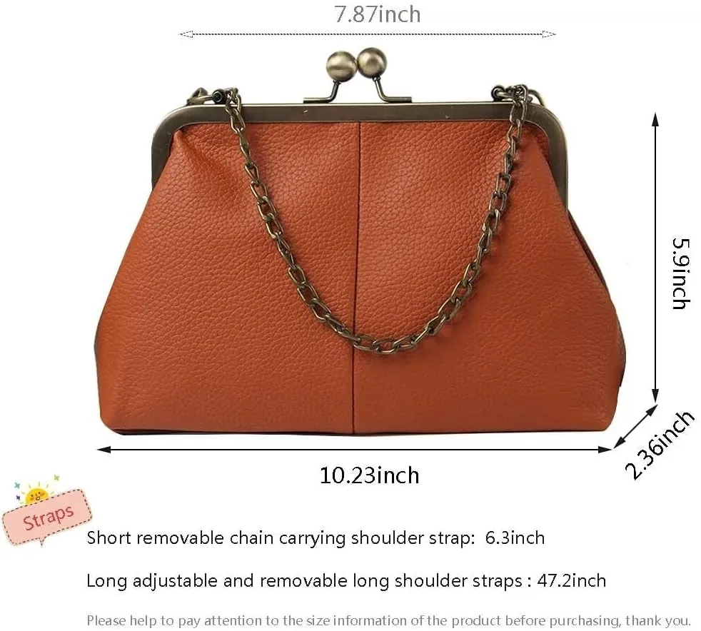 Women Tote Handbag Classical Retro Shoulder Bag Chain Strap Leather Kiss Lock Satchel Clutch Work Shopper Crossbody Bag