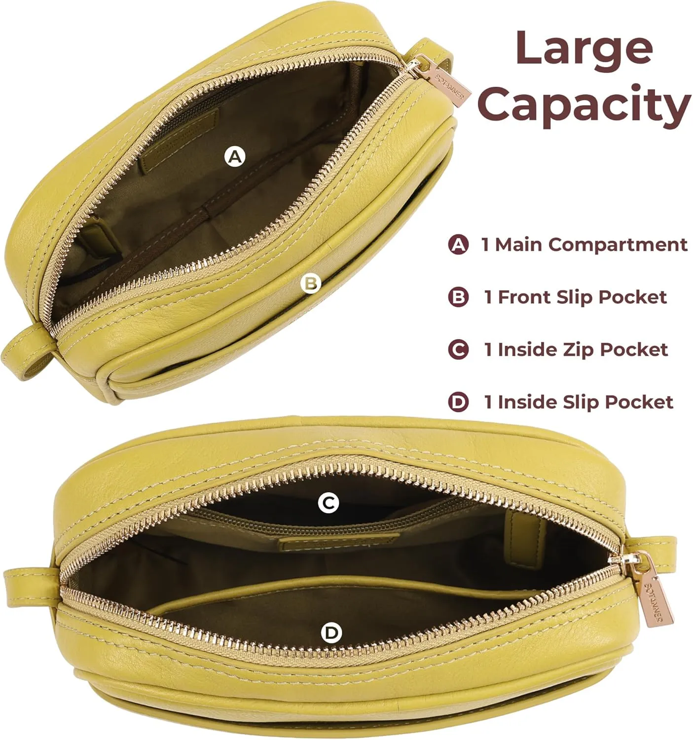 Women's Elegant Genuine Leather Crossbody Bag - Versatile Design, Adjustable Strap, Top Zip Closer, Light & Chic