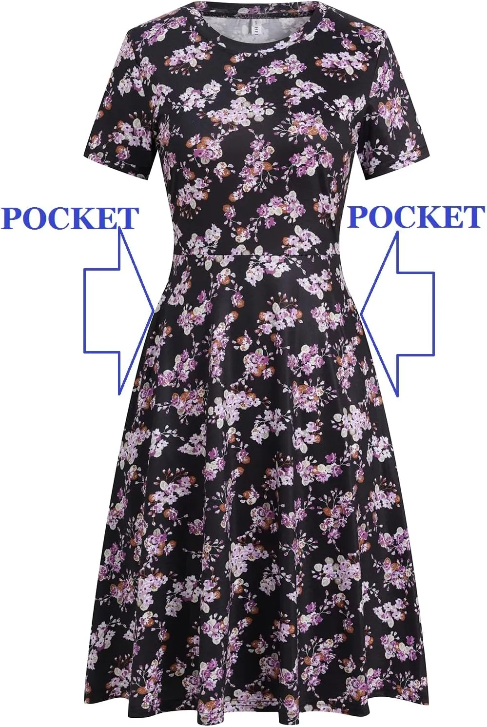 Women's Elegant Vintage 50s Office Casual Floral Print Work Party A-Line Swing Dress with Pockets 162