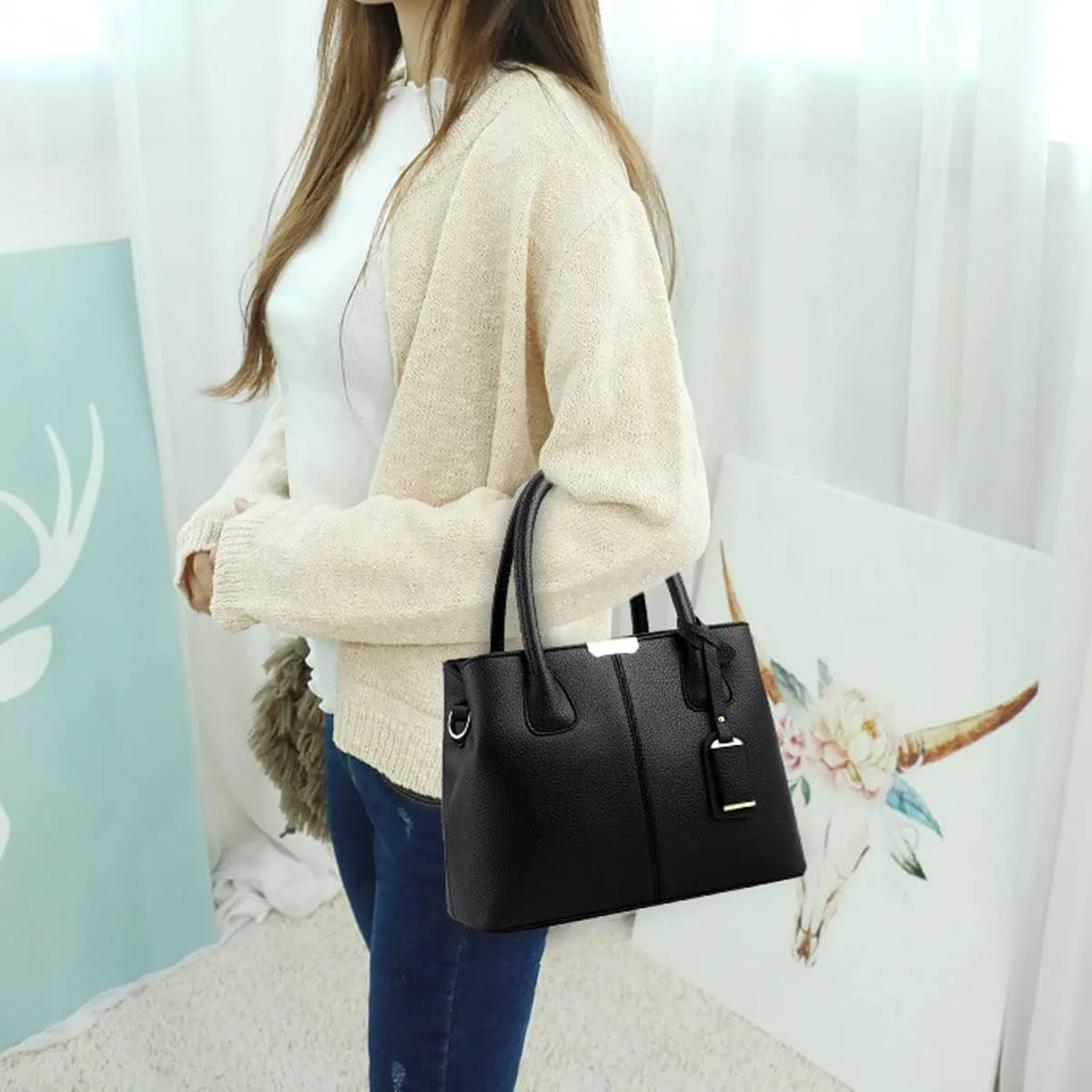 Womens Handbags and Purses Fashion Top Handle Satchel Tote PU Leather Shoulder Bags