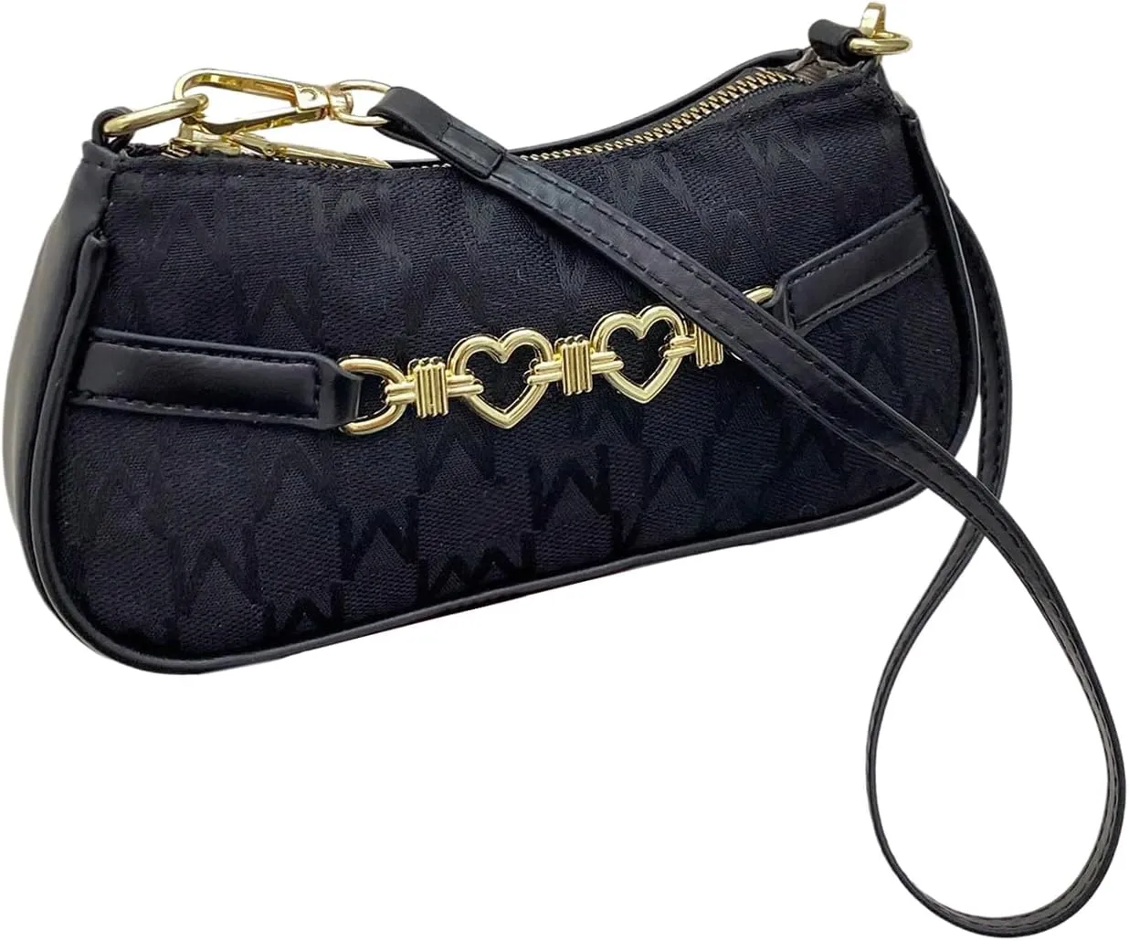 Women's Heart Chain Linked Shoulder Handbags Zipper Small Underarm Bag Elegant Graphic Purse