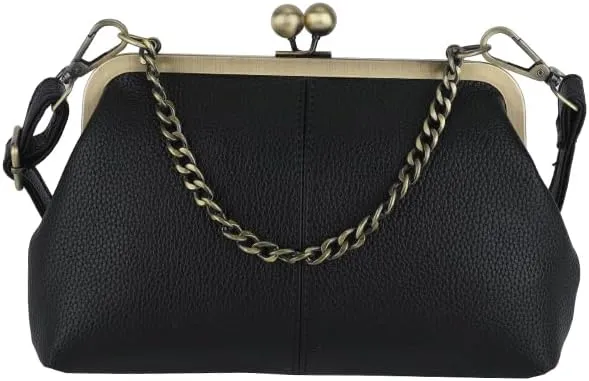 Women's Kiss Lock Crossbody Bag Small Kiss Clasp Crossbody Shoulder Bags Tote Purse Messenger Handbag