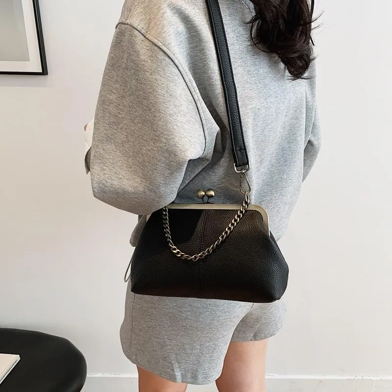 Women's Kiss Lock Crossbody Bag Small Kiss Clasp Crossbody Shoulder Bags Tote Purse Messenger Handbag