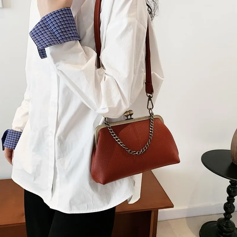 Women's Kiss Lock Crossbody Bag Small Kiss Clasp Crossbody Shoulder Bags Tote Purse Messenger Handbag