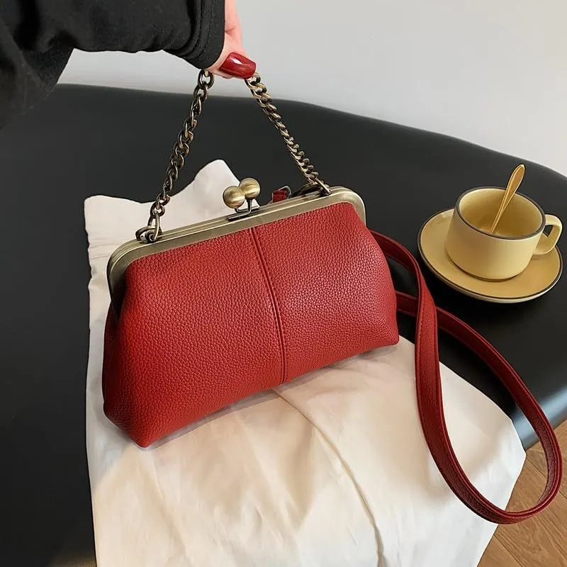 Women's Kiss Lock Crossbody Bag Small Kiss Clasp Crossbody Shoulder Bags Tote Purse Messenger Handbag