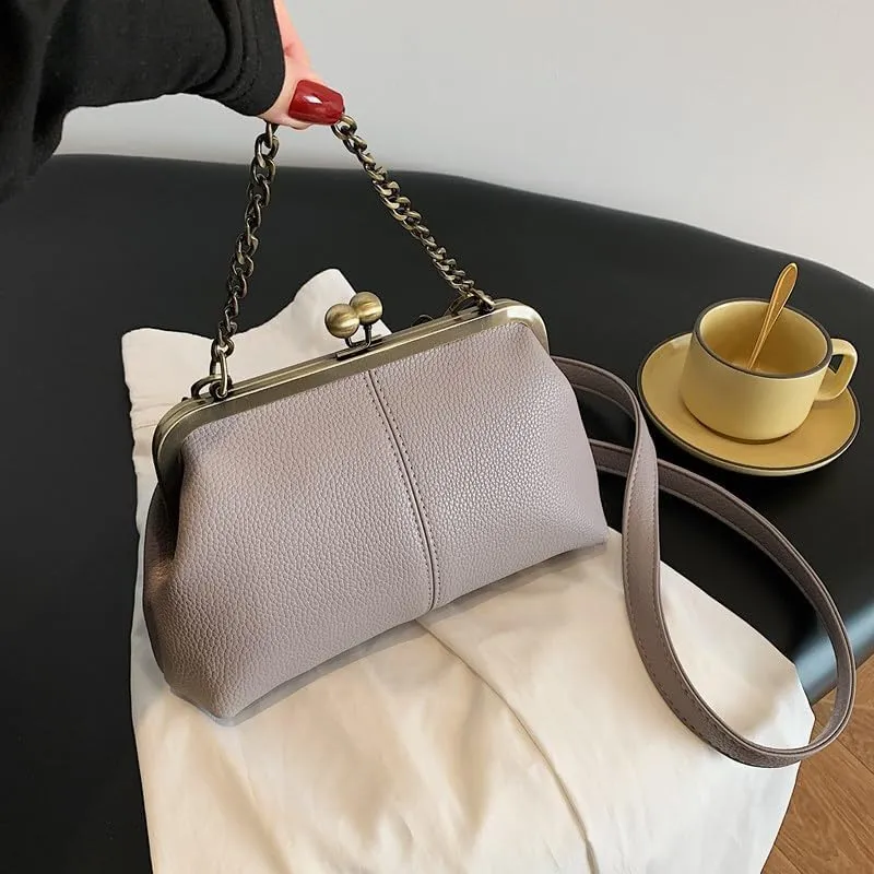 Women's Kiss Lock Crossbody Bag Small Kiss Clasp Crossbody Shoulder Bags Tote Purse Messenger Handbag