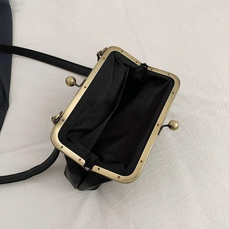 Women's Kiss Lock Crossbody Bag Small Kiss Clasp Crossbody Shoulder Bags Tote Purse Messenger Handbag