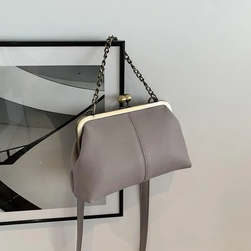 Women's Kiss Lock Crossbody Bag Small Kiss Clasp Crossbody Shoulder Bags Tote Purse Messenger Handbag