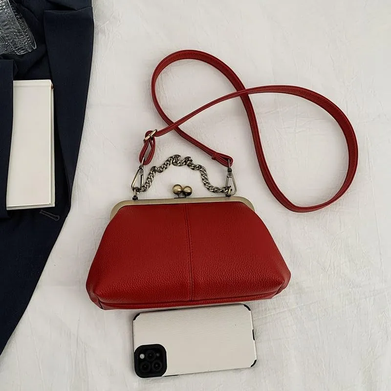 Women's Kiss Lock Crossbody Bag Small Kiss Clasp Crossbody Shoulder Bags Tote Purse Messenger Handbag