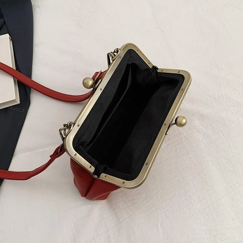 Women's Kiss Lock Crossbody Bag Small Kiss Clasp Crossbody Shoulder Bags Tote Purse Messenger Handbag
