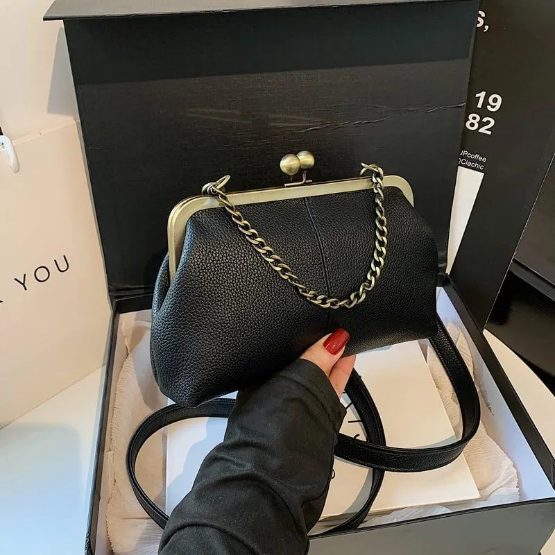 Women's Kiss Lock Crossbody Bag Small Kiss Clasp Crossbody Shoulder Bags Tote Purse Messenger Handbag