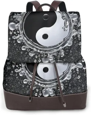 Women's Leather Backpack, Daily Travel Work Shoulders Bags for Ladies Gift - Ying Yang Diagram