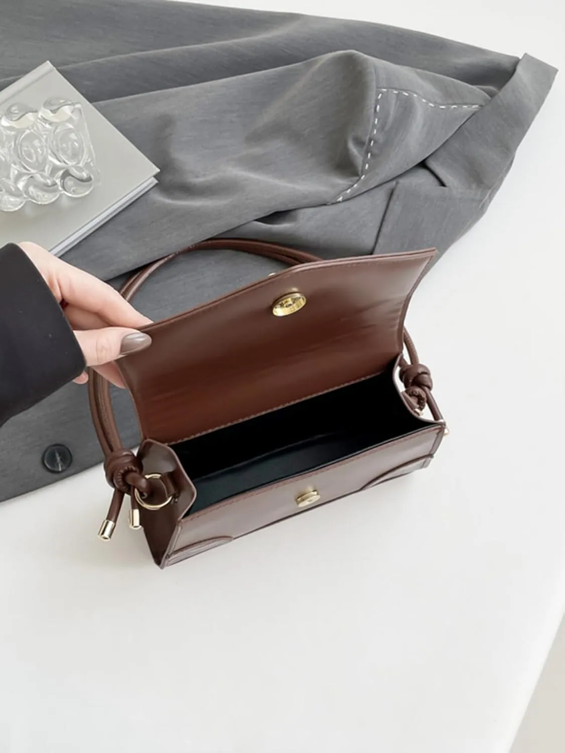 Women’s Letter Tassel Flap Square Handbags Elegant Shoulder Underarm Bags Small Purse