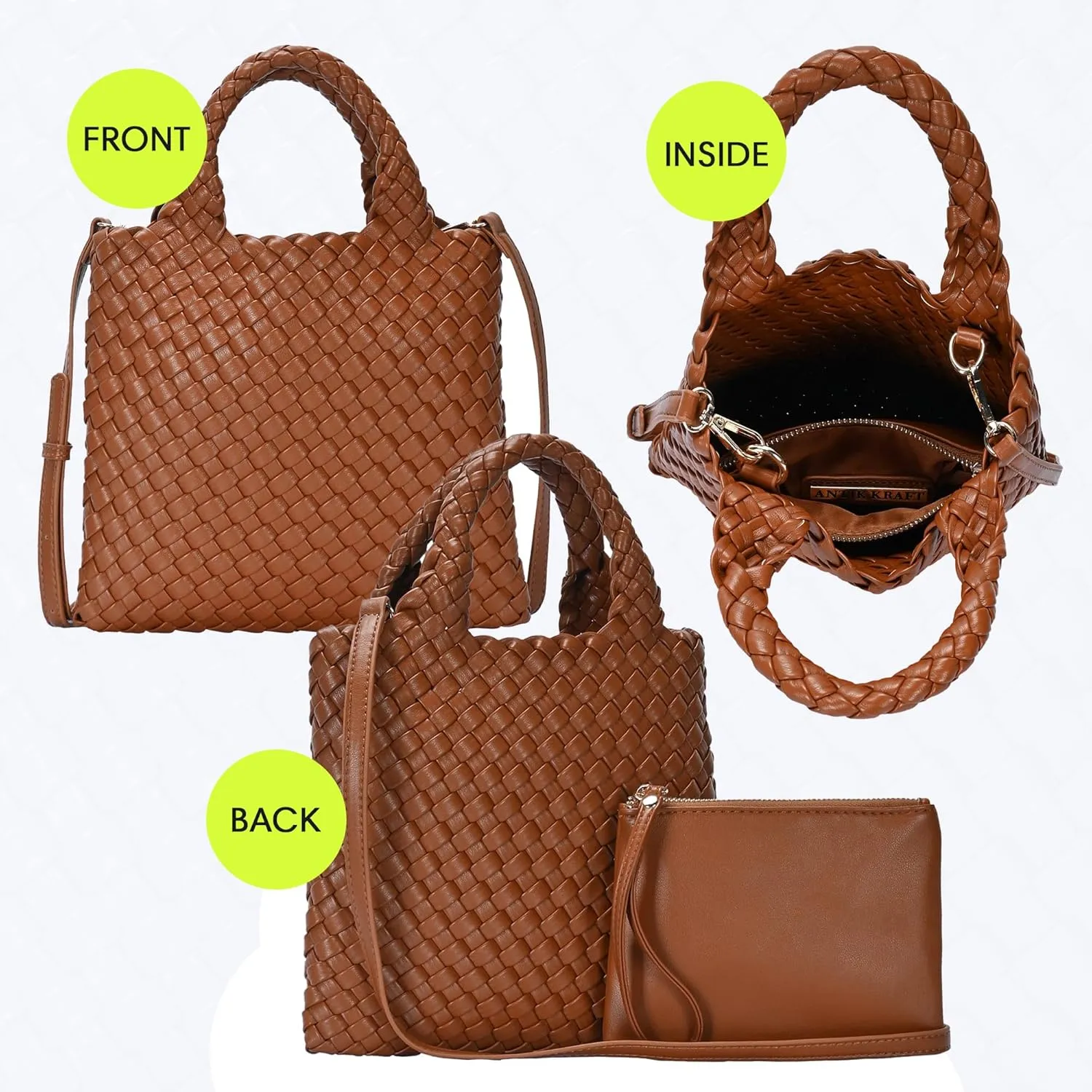 Women's Melody 2-in-1 Woven, Shoulder Bags for Women, Stylish Pouch Wristlet, Vegan Leather, Light Gold Hardware