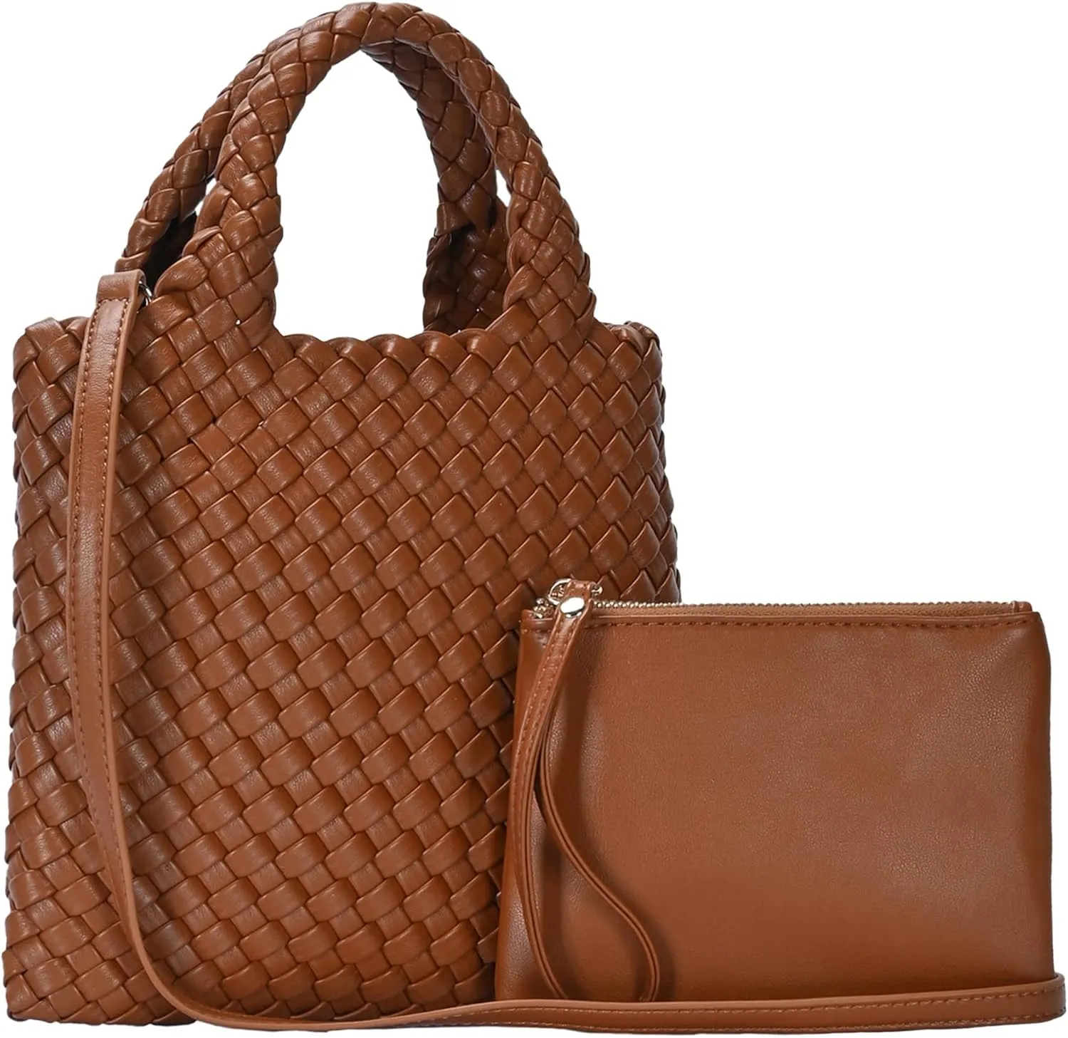 Women's Melody 2-in-1 Woven, Shoulder Bags for Women, Stylish Pouch Wristlet, Vegan Leather, Light Gold Hardware