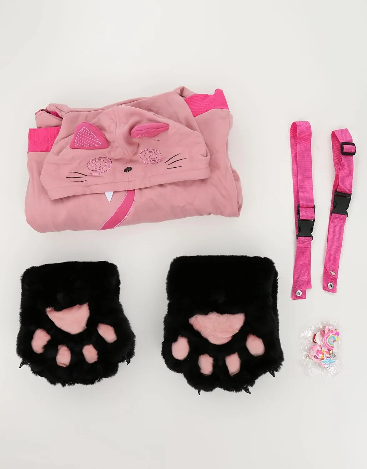 Womens Pullover Hoodie with Detachable Bag Design Furry Cat Paw Gloves