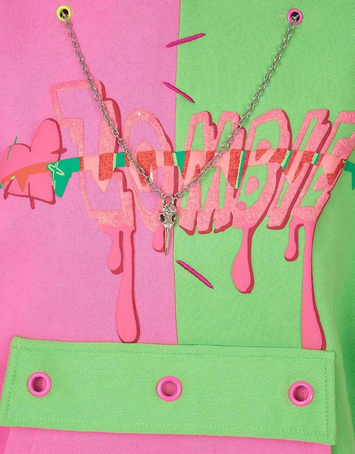 Womens Pullover Hoodie with Detachable Bag Furry Paw Design Gloves Green Pink Hoodie