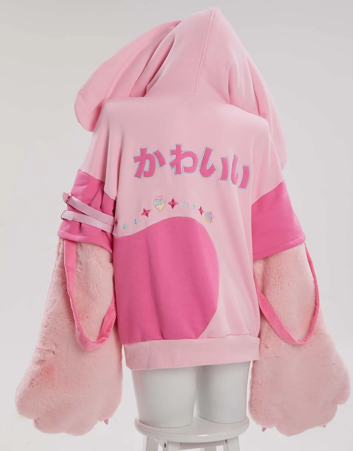 Women's Pullover Hoodie with Detachable Furry Cat Paw Gloves Cute Handbag Dual-purpose Designed Sleeve